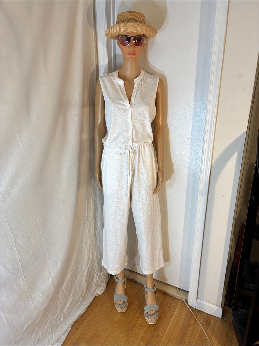 Classic Michael Kors White Sleeveless Drawstring Jumpsuit